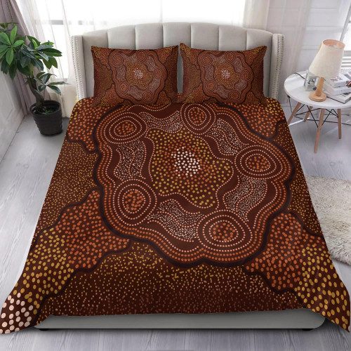 Australia Aboriginal Inspired Bedding Set - Indigenous Symbol Dot Painting Art Ver 12 Australia Aboriginal Inspired Bedding Set - Indigenous Symbol Dot Painting Art Ver 12