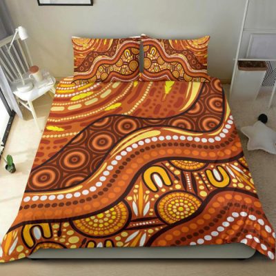 Australia Aboriginal Inspired Bedding Set - Landscape and The Sun Dot Painting Art
