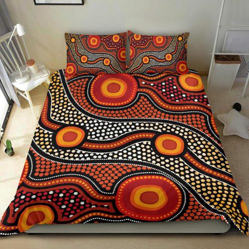 Australia Aboriginal Inspired Bedding Set - Landscape and The Sun Dot Painting Art Australia Aboriginal Inspired Bedding Set - Landscape and The Sun Dot Painting Art