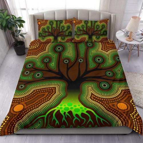 Australia Aboriginal Inspired Bedding Set - Tree Dot Painting Art Australia Aboriginal Inspired Bedding Set - Tree Dot Painting Art