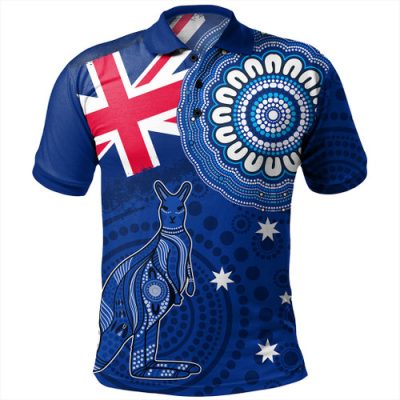 Australia Polo Shirt Flag With Kangaroo Aboriginal