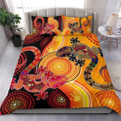 Australia Aboriginal Inspired Bedding Set - Couple Aboriginal Inspired Lizards
