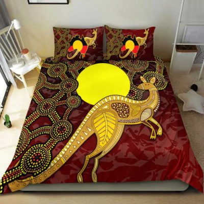 Australia Bedding Set - Australia Aboriginal Inspired Flag And Kangaroo
