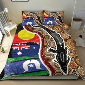 Australia Bedding Set - Australian Aboriginal Inspired Crocodile With NAIDOC Flags