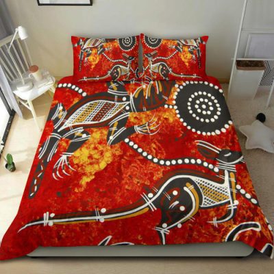 Australia Bedding Set - Aboriginal Inspired Crocodile And Kangaroo