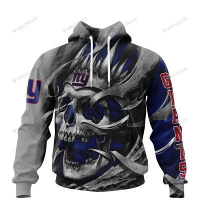 NFL New York Giants Custom Name Number Grey Skull Pullover Hoodie