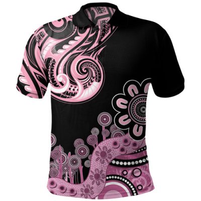 Australia Polo Shirt Custom Maori Pattern Aboriginal Indigenous Dot Painting Baby Pink