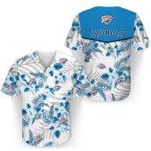 NBA Oklahoma City Thunder White Blue Lily Flowers Baseball Jersey