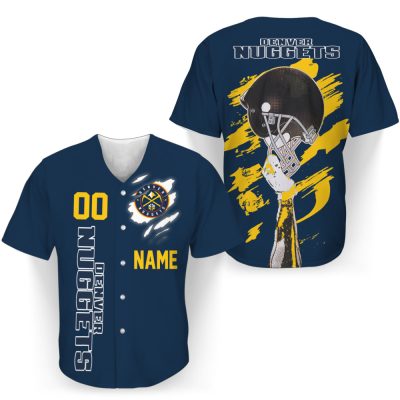 NBA Denver Nuggets Custom Name Number Blue Scrach Baseball Jersey