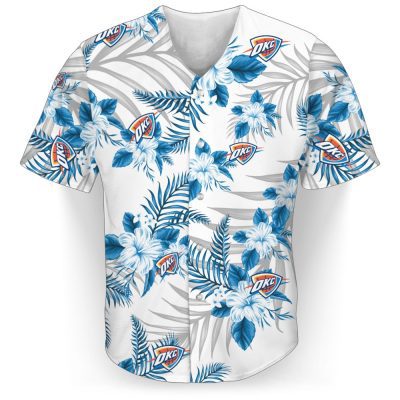 NBA Oklahoma City Thunder White Blue Lily Flowers Baseball Jersey