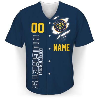 NBA Denver Nuggets Custom Name Number Blue Scrach Baseball Jersey