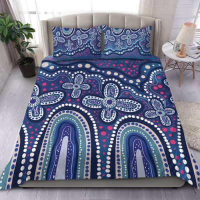 Australia Aboriginal Bedding Set - Dot painting illustration in Aboriginal style Green Bedding Set