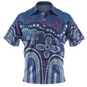 Australia Aboriginal Polo Shirt - Dot painting illustration in Aboriginal style Blue Polo Shirt