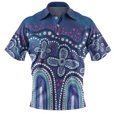 Australia Aboriginal Polo Shirt - Dot painting illustration in Aboriginal style Blue Polo Shirt