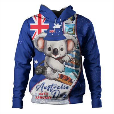 Australia Hoodie Happy Australia Day Koala With Pictures Of Famous Places