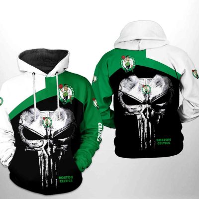 NBA Boston Celtics Black Green Punisher Skull Pullover Hoodie
