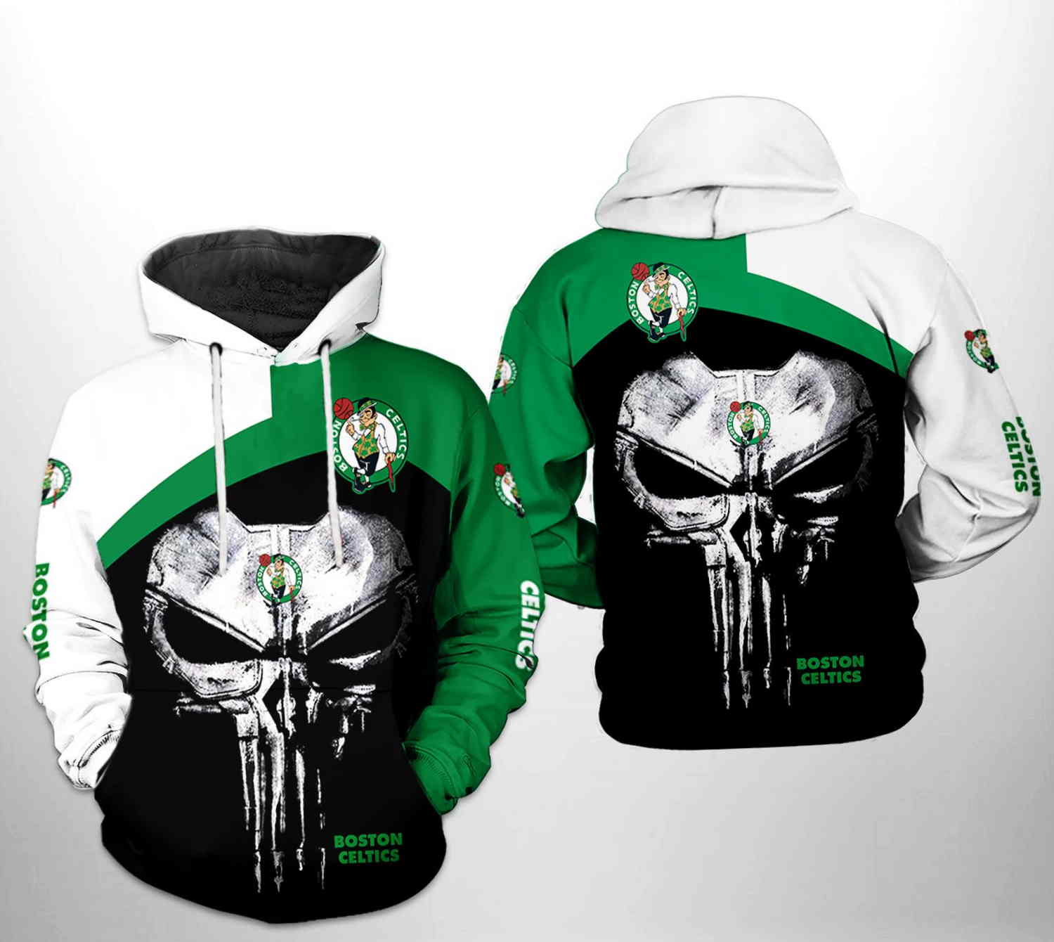 NBA Boston Celtics Black Green Punisher Skull Pullover Hoodie NBA Boston Celtics Black Green Punisher Skull Pullover Hoodie