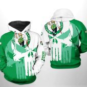 NBA Boston Celtics Green White Punisher Skull Pullover Hoodie
