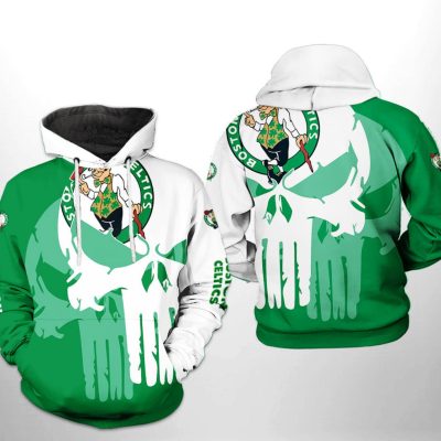 NBA Boston Celtics Green White Punisher Skull Pullover Hoodie