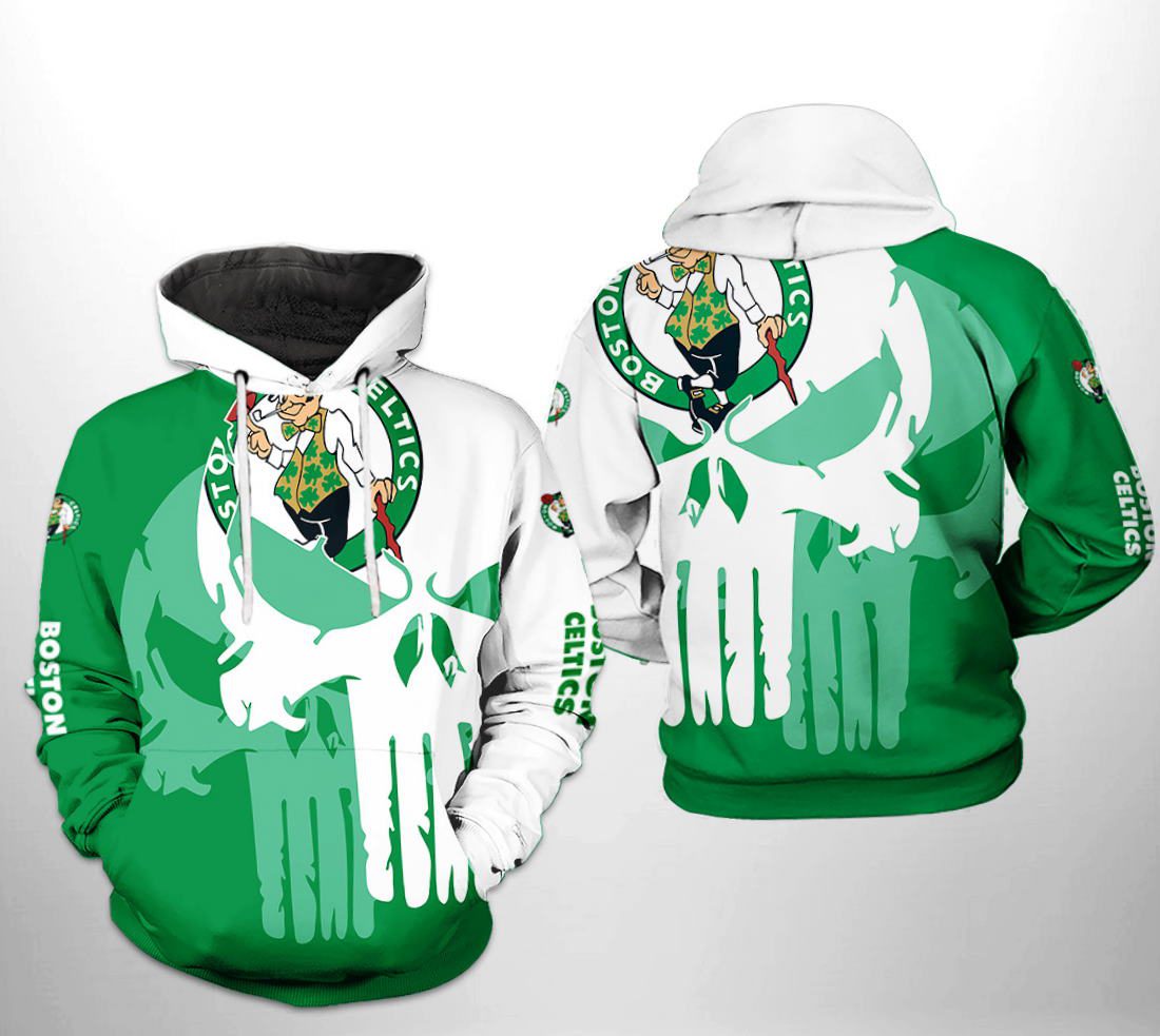 NBA Boston Celtics Green White Punisher Skull Pullover Hoodie NBA Boston Celtics Green White Punisher Skull Pullover Hoodie