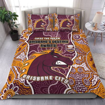 Brisbane Broncos Grand Final Custom Bedding Set - Custom Brisbane Broncos With Contemporary Style Of Aboriginal Painting  Bedding Set