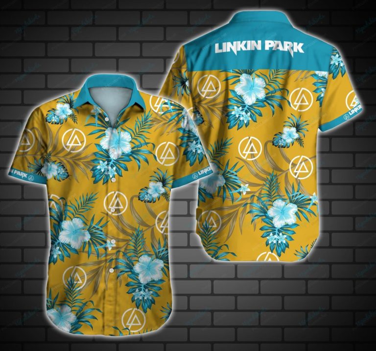 Linkin Park Floral Blue Yellow Hawaiian Shirt Linkin Park Floral Blue Yellow Hawaiian Shirt