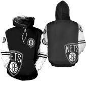 NBA Brooklyn Nets Black White Pullover Hoodie V6