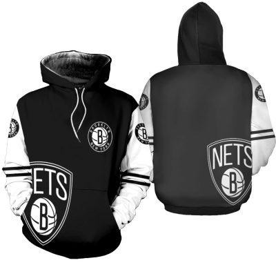 NBA Brooklyn Nets Black White Pullover Hoodie V6