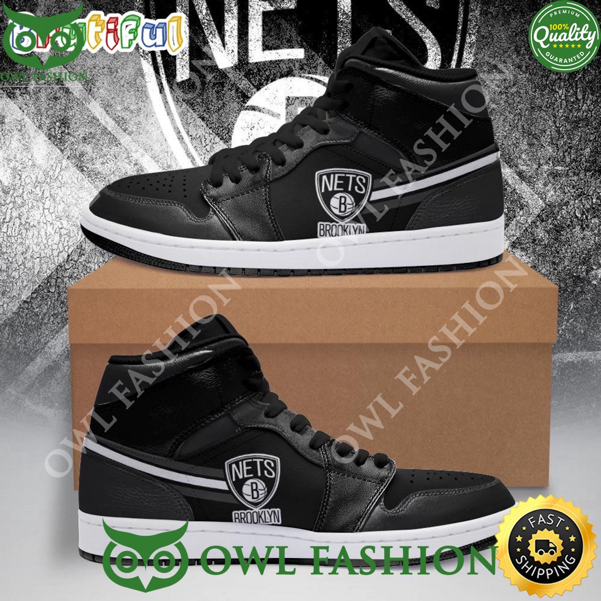 Brooklyn Nets Gray NBA Black Air Jordan 1 High Sneakers Classic Brooklyn Nets Gray NBA Black Air Jordan 1 High Sneakers Classic