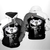 NBA Brooklyn Nets Gray Black Punisher Skull Pullover Hoodie