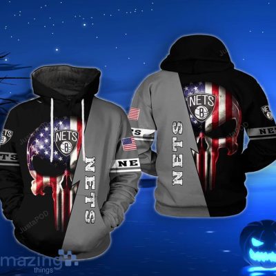 NBA Brooklyn Nets US Flag Punisher Skull Pullover Hoodie