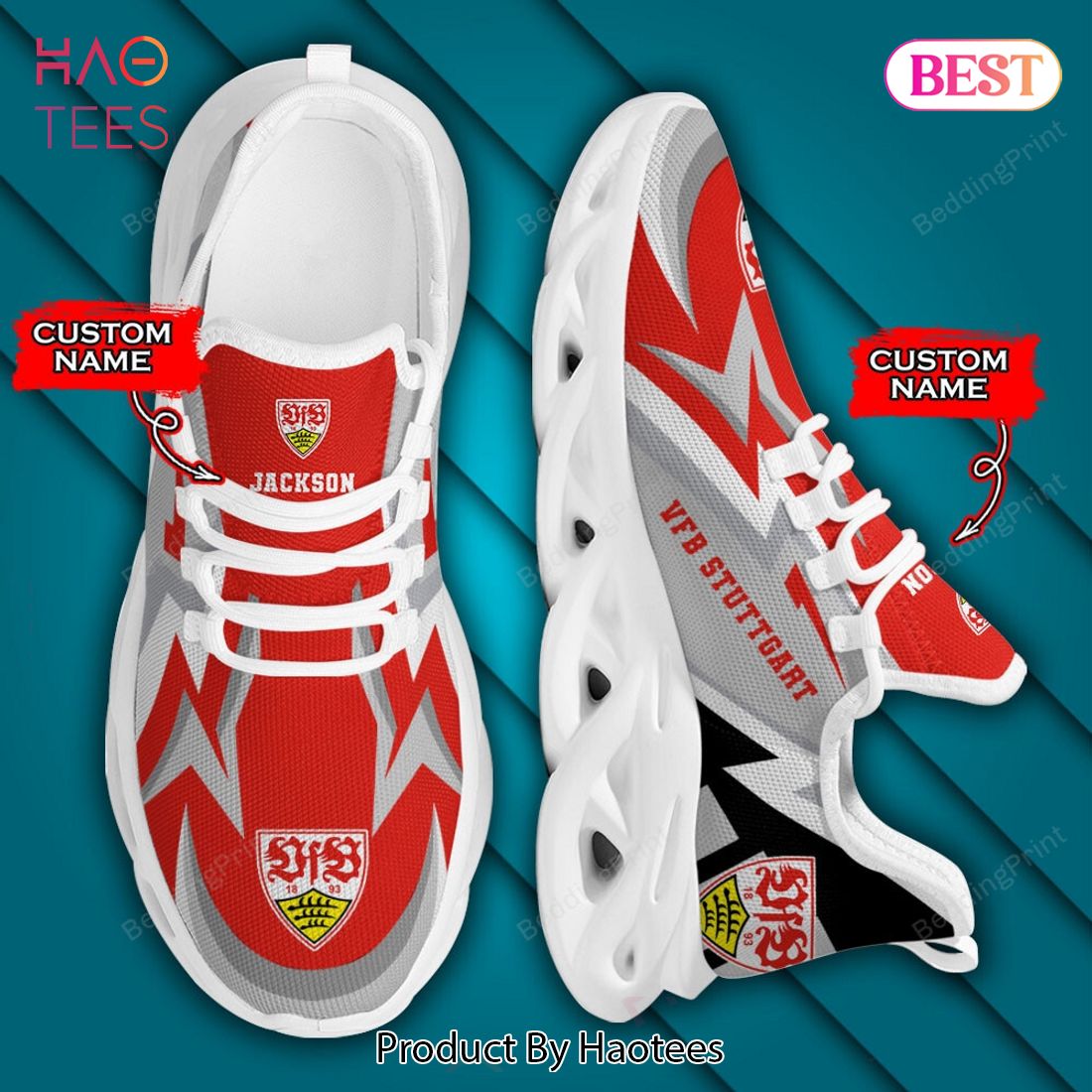 VfB Stuttgart Red Mix Grey Custom Name Max Soul Shoes VfB Stuttgart Red Mix Grey Custom Name Max Soul Shoes