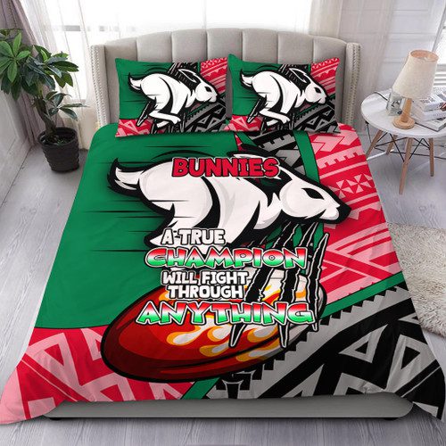 South Sydney Rabbitohs Bedding Set - A True Champion Will Fight Through Anything With Polynesian Patterns South Sydney Rabbitohs Bedding Set - A True Champion Will Fight Through Anything With Polynesian Patterns