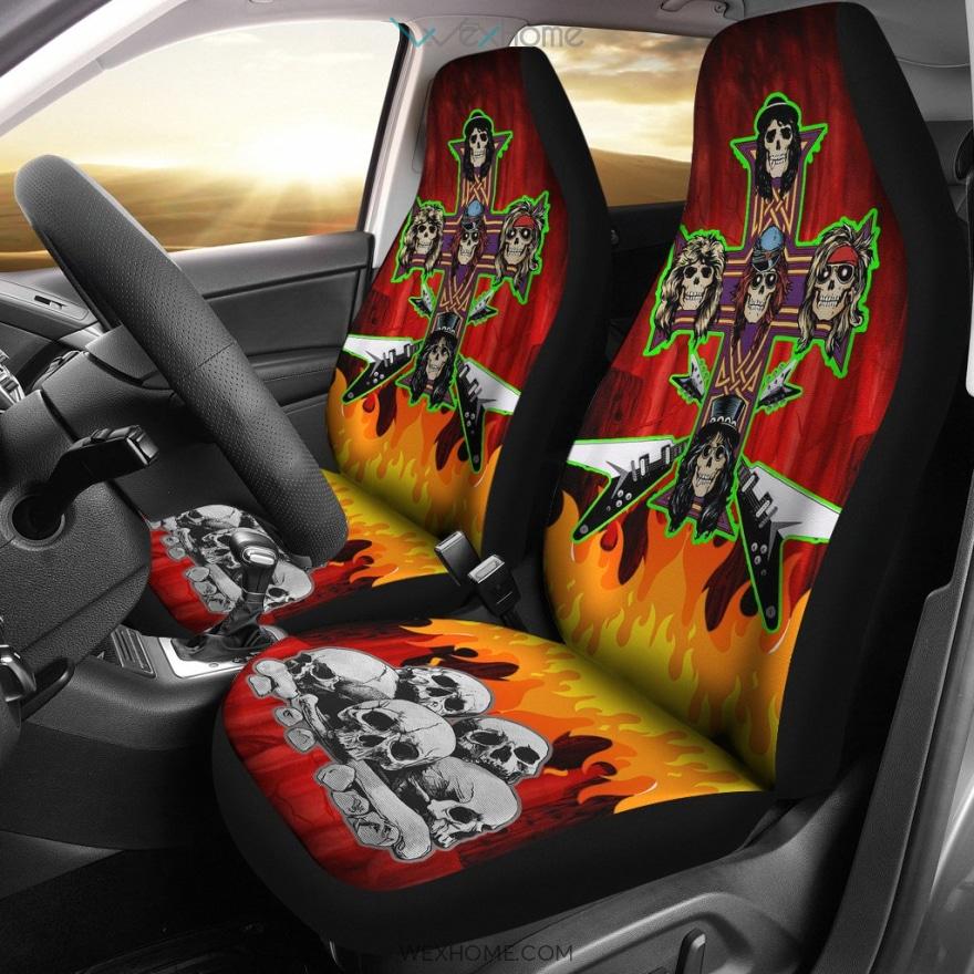 Guns N' Roses Skulls On Cross Flaming Car Seat Covers Guns N' Roses Skulls On Cross Flaming Car Seat Covers