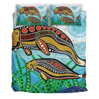 Australia Aboriginal Bedding Set - Dugong Aboriginal Artwork With Mother And Baby
 Bedding Set