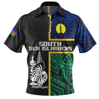 Australia South Sea Islanders Polo Shirt - New Caledonia Flag Polynesian Tattoo Style Polo Shirt