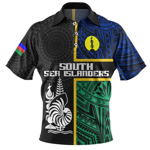Australia South Sea Islanders Polo Shirt - New Caledonia Flag Polynesian Tattoo Style Polo Shirt Australia South Sea Islanders Polo Shirt - New Caledonia Flag Polynesian Tattoo Style Polo Shirt