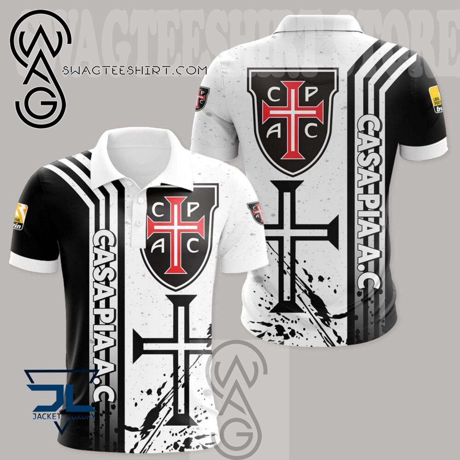 Casa Pia AC White Black Polo Shirt Casa Pia AC White Black Polo Shirt