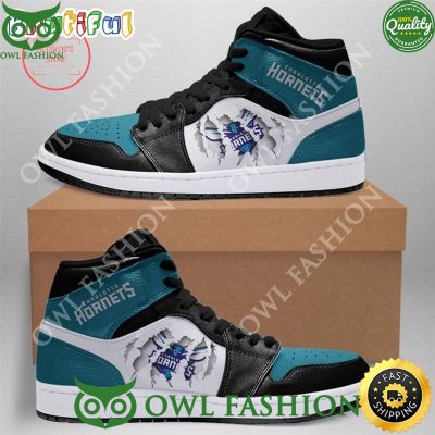 Charlotte Hornets NBA Teal Black Scratch Air Jordan 1 High Sneakers