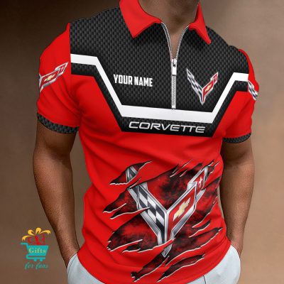 Chevrolet Corvette Custom Name New Design Zipper Polo Shirt