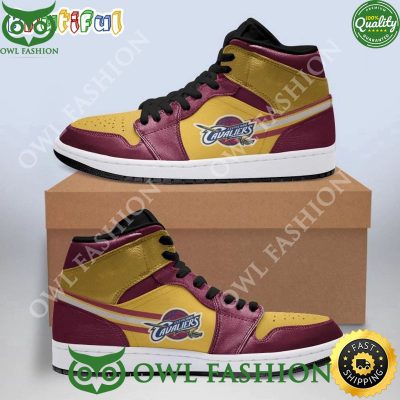 Cleveland Cavaliers NBA Wine Gold Air Jordan 1 High Sneakers