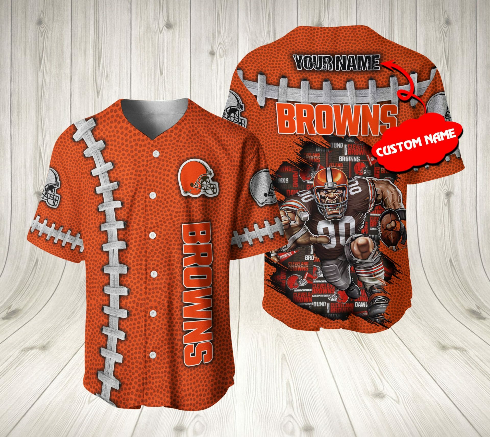 NFL Cleveland Browns Custom Name Orange Baseball Jersey V2 NFL Cleveland Browns Custom Name Orange Baseball Jersey V2