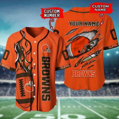 NFL Cleveland Browns Custom Name Number Orange Baseball Jersey