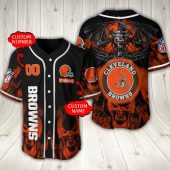 NFL Cleveland Browns Custom Name Number Skull Baseball Jersey V2