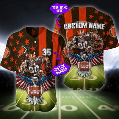 NFL Cleveland Browns Custom Name Number America Flag Baseball Jersey