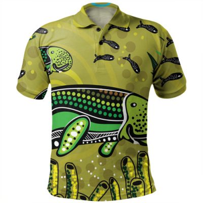 Australia Aboriginal Polo Shirt - Dugong Aboriginal Artwork With Mother And Baby
 Polo Shirt