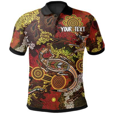 [Custom] Australia Aboriginal Inspired Polo Shirt - Kangaroo and Lizard Dot Painting Art