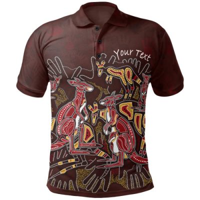 [Custom] Australia Aboriginal Inspired Polo Shirt - Kangaroo family with Hand Art