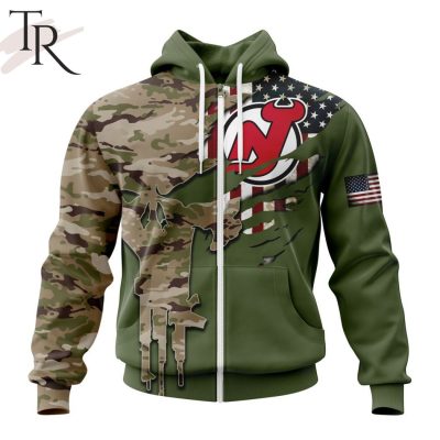 Custom Name And Number NHL New Jersey Devils Special Camo Skull Design Hoodie