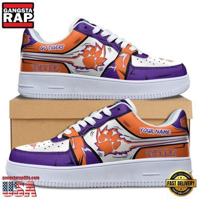 NCAA Custom Name Clemson Tigers Air Force 1 Running Sneakers Shoes